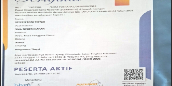 MAHASISWA UT KUPANG RAIH JUARA 1 OLIMPIADE SAINS SELURUH INDONESIA (OSSI) 2026